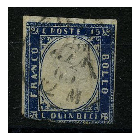 Italy 1863 15c Deep-blue, near 3 margins, cds used. SG5a