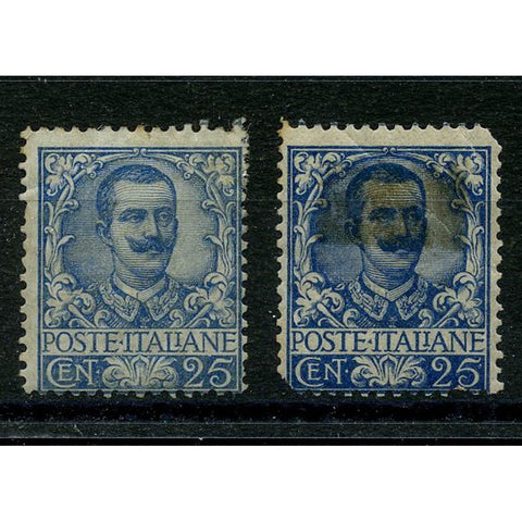 Italy 1901 25c Definitive, both shades, both mtd mint, both faulty, cat. £360. SG67+a