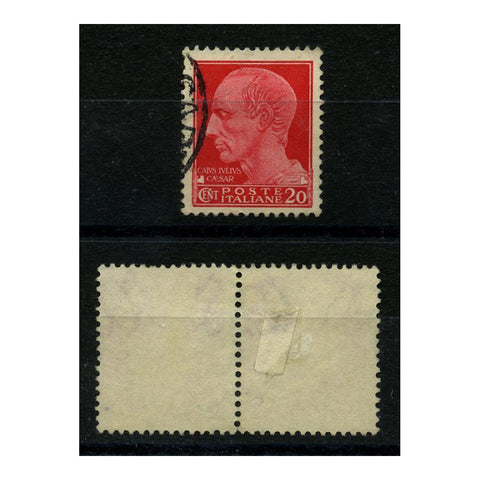 Italy 1929-42 20c Carmine, vertical pair, WMK inverted+ normal for comparison, cds used. SG243var