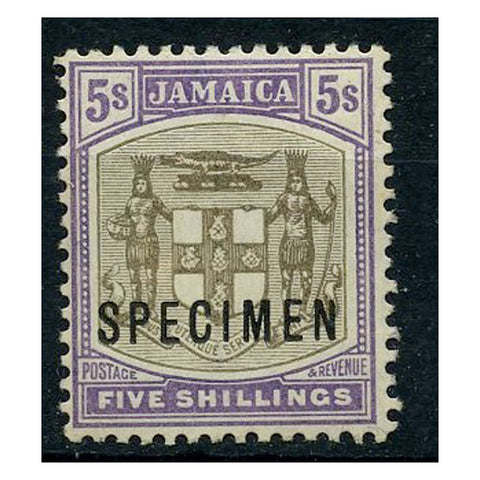 Jamaica 1905-11 5/- Arms Grey and violet optd SPECIMEN, fine m/m SG45s