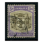 Jamaica 1905-11 5/- Arms (MCA), used light indistinct cancel, minor imperfections. SG45