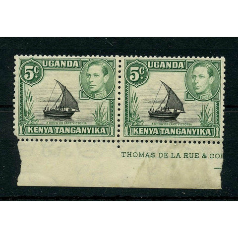 KUT 1951-54 5c Black+ green, part imprint marginal pair, u/m, gum tone. SG132