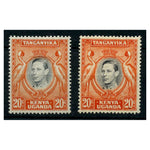 KUT 1942-54 20c Black & orange, Perf 13¼x13¾, both black & deep-black shades, u/m. SG139b+ba