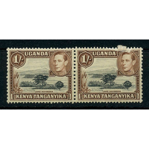 KUT 1942-54 1/- Black & brown, Perf 13x11_, u/m, horiz pair, left stamp adhesion. SG145a