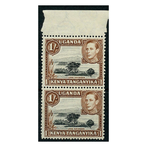 KUT 1942-54 1/- Black & brown, Perf 13x111/2, u/m, vert marginal pair. SG145a