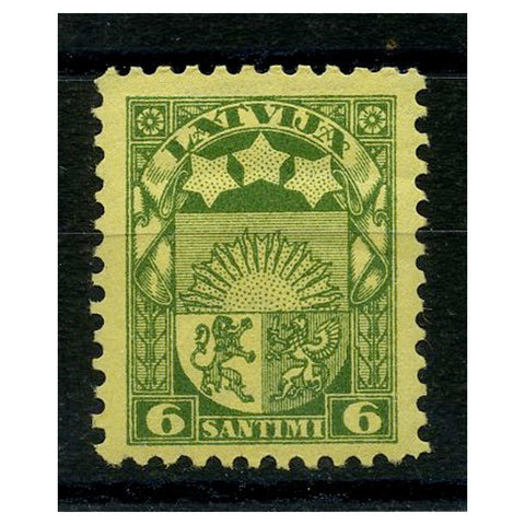 Latvia 1932-33 6s Green / yellow, paper coloured through, fresh mtd mint. SG149