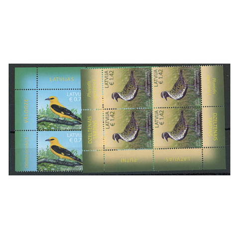 Latvia 2015 Birds, u/m. SG942-43 x 4 corner blocks