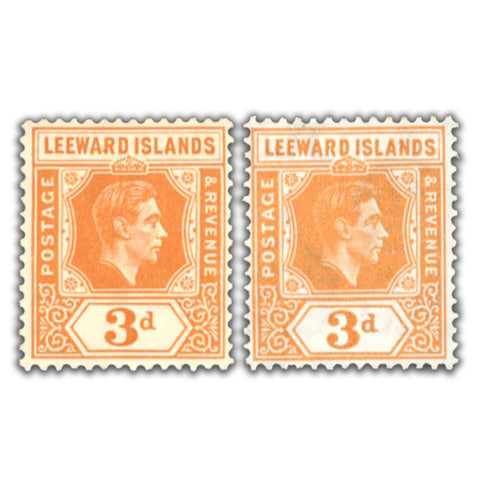 Leeward Islands 1938-51 3d Definitive, both paper varieties (ordinary & chalky), both fine mtd mint, SG107+a.