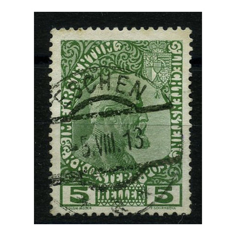 Liechtenstein 1912-16 5h Green, fine used with 'Eschen' cds. SG1