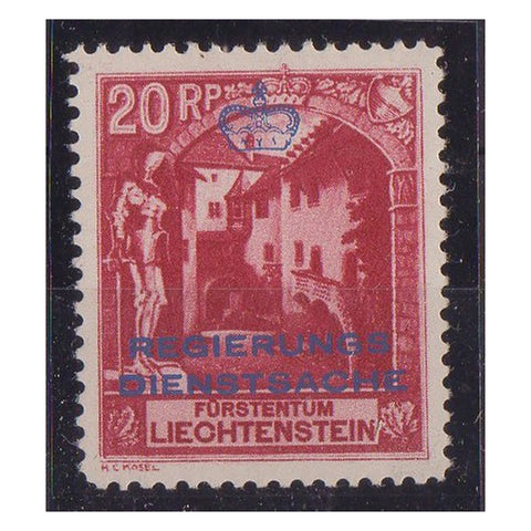 Liechtenstein 1932 20r Courtyard of Vaduz Castle, perf 11-1/2, ovpt in blue, fine mtd mint. SGO120B