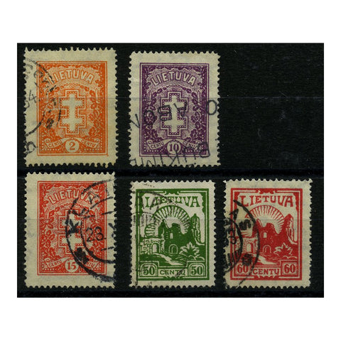 Lithuania 1933 Definitive issue, fine cds used. SG368-72