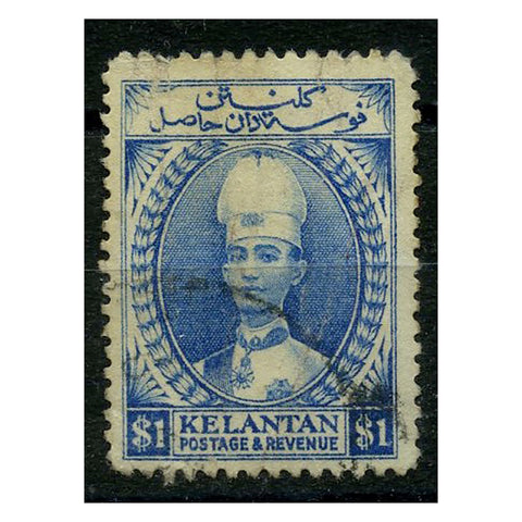 Malaya (Kelantan) 1928-35 $1 Blue, cds used, a bit grubby overall. SG39