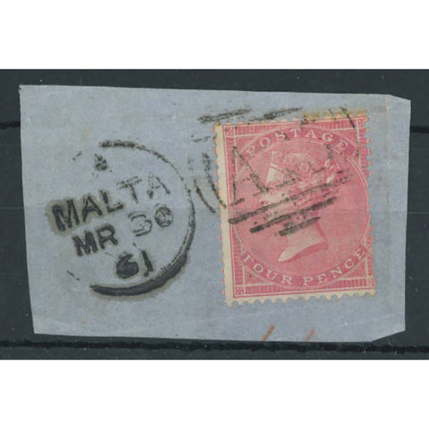 Malta 1861 4d GB used in Malta, fine used on fragment displaying duplex cancel and cds date stamp