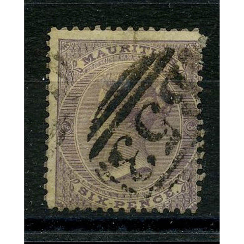 Mauritius 1863-72 6d Dull violet, B53 duplex used, closed margin tear at top, toned. Cat. £50. SG63