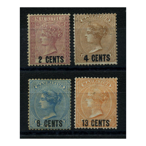 Mauritius 1878 Surcharge short set to 13c, mint no gum, minute faults. SG83-86