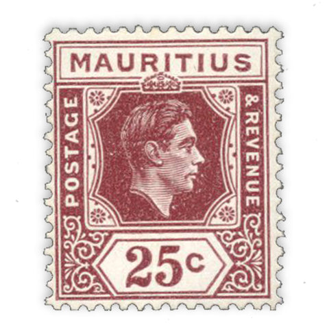 Mauritius 1938-49 25c Brown-purple, chalky ppr, fresh mtd mint, SG259.