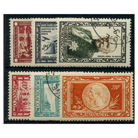 Monaco 1949 Paleontological Institute air values, fine cds used, top 2 vals mts mint. SG383-88