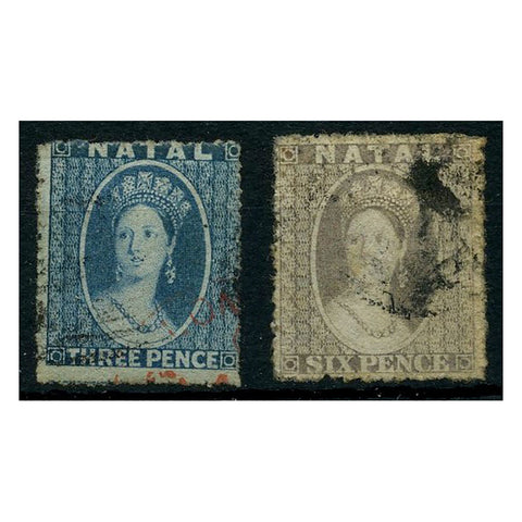Natal 1861-62 3d, 6d Rough perf issue, no wmk, fine used. SG12-13