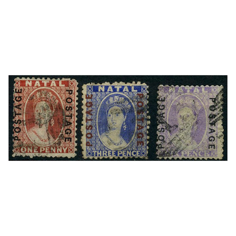 Natal 1870-73 Definitive trio, good to fine used. SG60-62