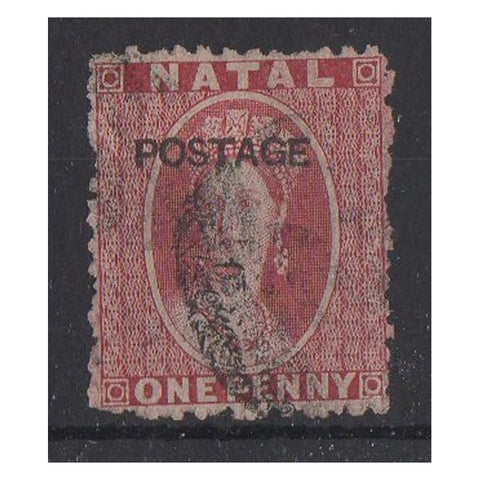 Natal 1875-76 1d Carmine, ovpt POSTAGE, used. Rough perfs and one weak corner. SG76
