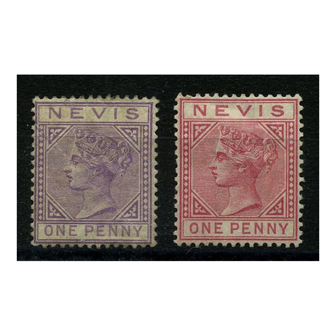 Nevis 1882-90 1d Both colours, wmk CA, fresh mtd mint, both creased. SG26-27