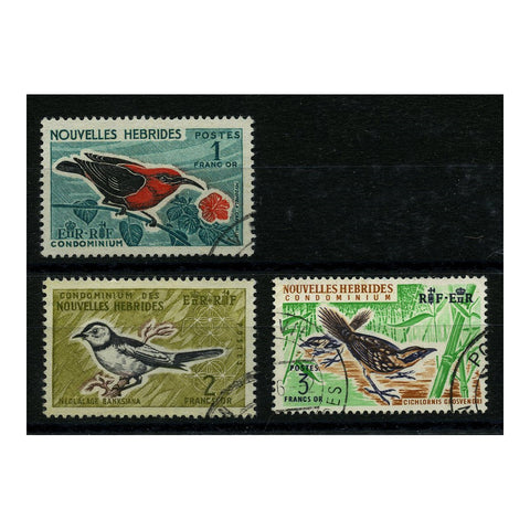 New Hebrides (Fr) 1963-72 1f-3f Bird definitives, cds used. SGF121-23