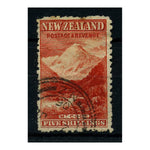 NZ 1902-09  5/- vermilion Perf.11 wmk upright with a couple of perf faults, fine postally used. SG317b