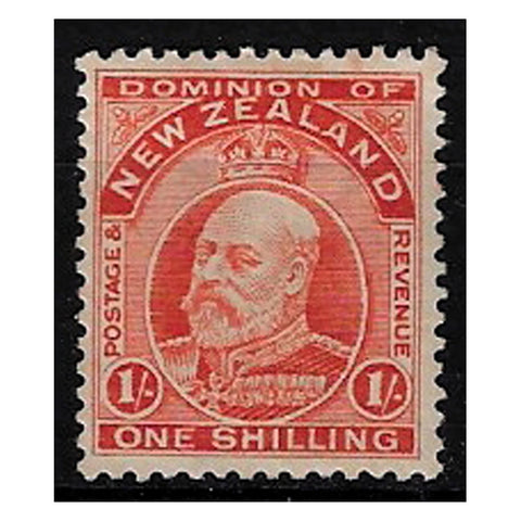 New Zealand 1909-16 1/- Vermilion Perf 14x141/2, mtd mint. SG394