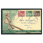 New Zealand 1956 Health stamps, used on illustrated FDC from Roxburgh Health Camp to Napier. SG755-57