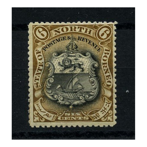 N Borneo 1897-1902 6c Black & bistre-brown, perf 13-1/2, fresh mtd mint. SG101