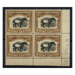 N Borneo 1909-23 1c Malayan Tapir, corner marginal number block of 4, u/m. SG158