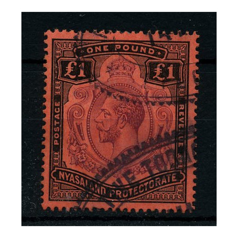 Nyasaland 1913-19 £1 Purple & black/red, fiscally used, cat. £170 (postal). A vibrant example. SG98