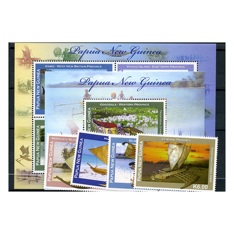 Ppaun New Guinea 2009 Traditional Canoes, u/m. SG1355-58+ MS1359+ MS1360