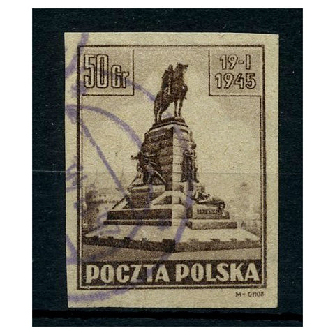 Poland 1945 50g Grunwald memorial, cds used, IMPERF, listed in Fischer. SG521bvar