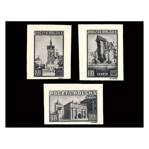 Poland 1945 (1958) Gdansk liberation set, B&W proofs on thick paper. SG537-39