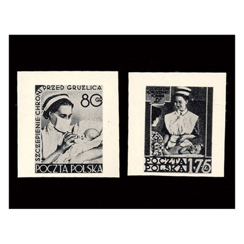 Poland 1953 (1958) Social health service pair, B&W proofs on thick paper. SG823-24