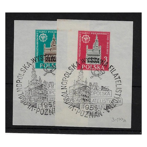 Poland 1955 Philatelic Exhibition, used with special cancels, on tidy fragments. SGMS926a/b