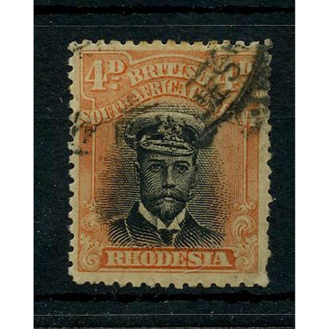 Rhodesia 1917-20 4d Black & orange-red, die IIIB, perf 14, cds used, couple minor faults. SG261