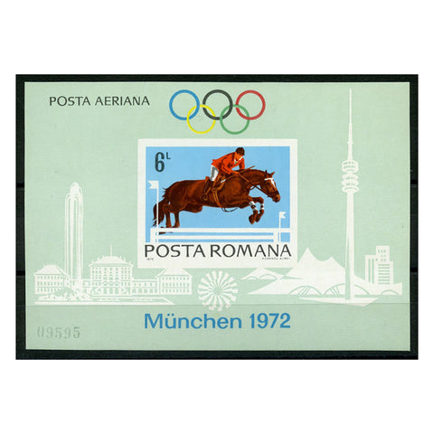 Romania 1972 6l Show Jumping (Olympics), miniature sheet from restricted pnt, u/m. SG Mentioned