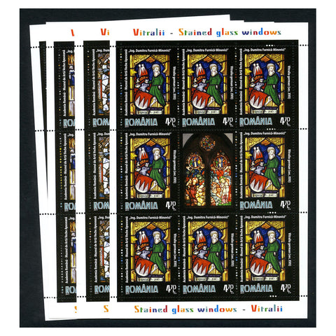 Romania 2011 Stained Glass Windows, u/m. SG7154-57 x 8+ label sheetlets