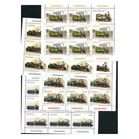 Romania 2011 Locomotives, u/m. SG7159-62 x 8+ label sheetlets