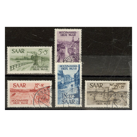 Saar 1948 Disaster relief fund, inc. air value, fine cds used (5f mtd mint). SG252-56