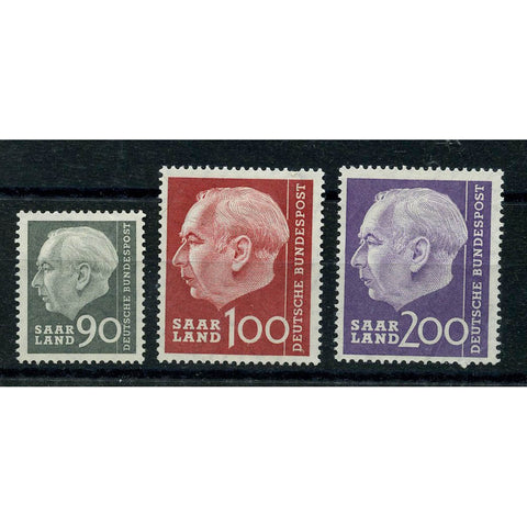 Saar 1957 90c-200f Top value definitives, lightly mtd mint. SG394-96