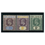 St. Lucia 1902-03 2½-1/- Definitives, fresh mtd mint. SG60-62
