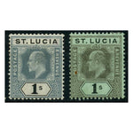 St Lucia 1904-10 1/- Black & green and 1/- black/green (MCA), fine mtd mint. SG74-75