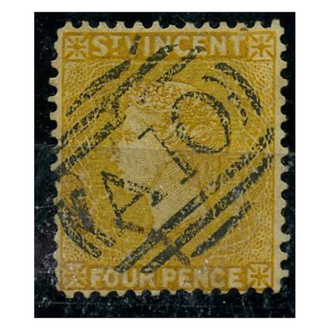 St Vincent 1869 4d Yellow, 19th c. PANELLI FORGERY, fine used with 'A10' cancel, fascinating. SG12