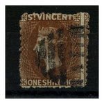 St Vincent 1869 1/- Brown Perf 11-12 (typical rough perfs), good to fine used, good colour. SG14