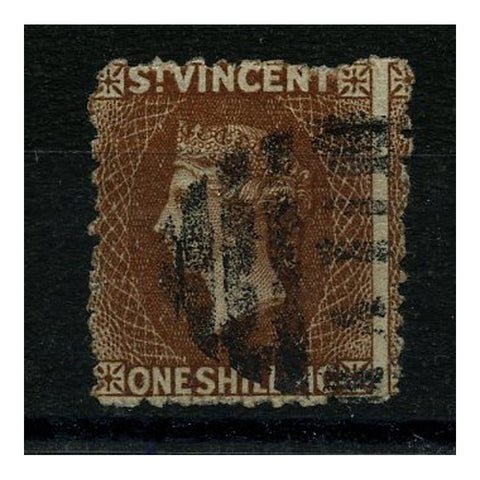 St Vincent 1869 1/- Brown Perf 11-12 (typical rough perfs), good to fine used, good colour. SG14