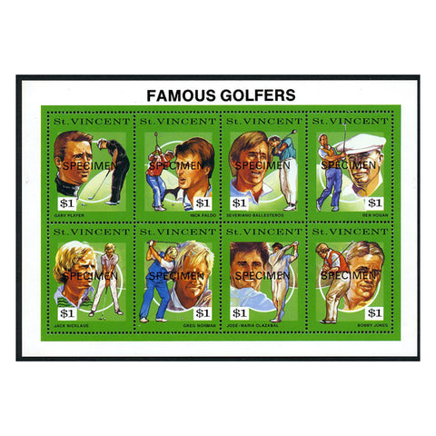 St Vincent 1991 Famous Golfers, u/m. SG1812-9 sheetlet SPECIMEN