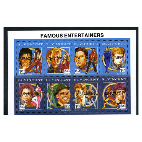St Vincent 1991 Famous Entertainers, u/m. SG1820-7 sheetlet SPECIMEN